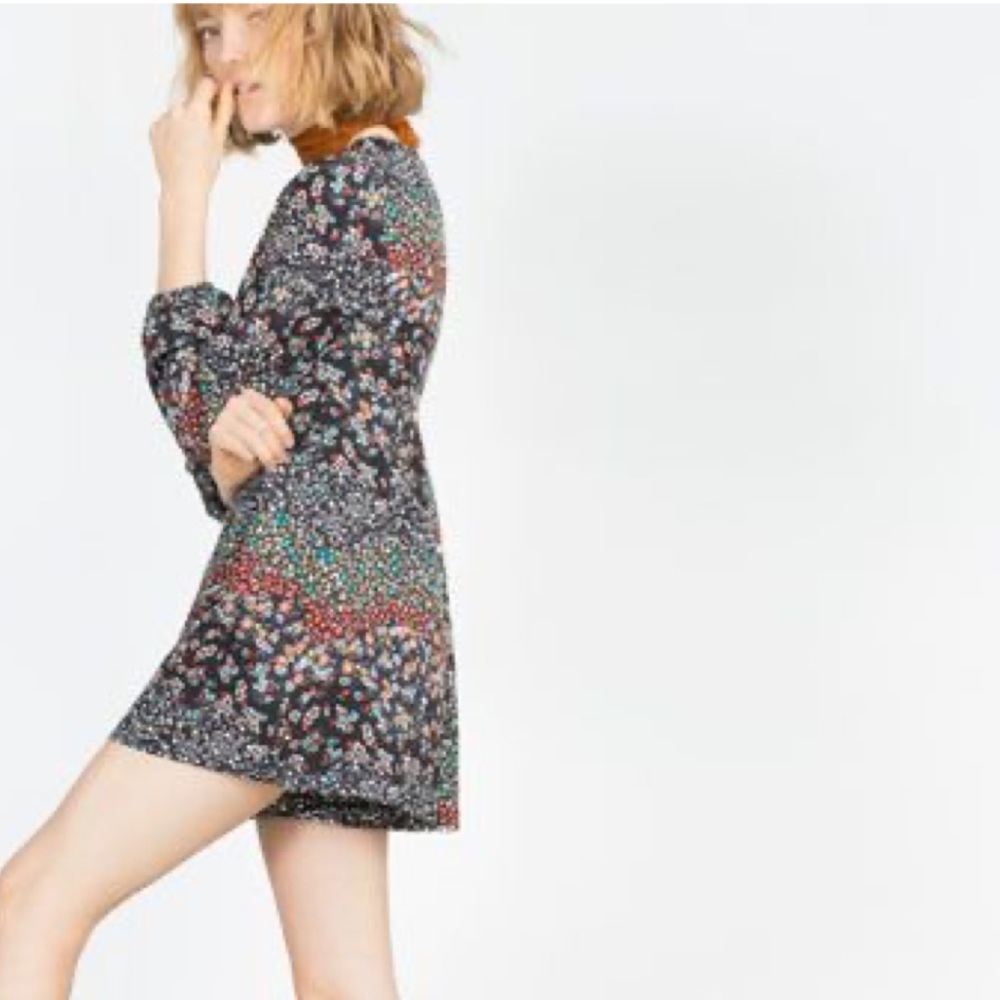 Zara V Neck Multicolor Long Sleeve Boho Romper Medium - Picture 9 of 12